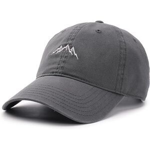 Mens Grey 100% Cotton Mountain Embroidery Adjustable Buckle Classic Baseball Cap